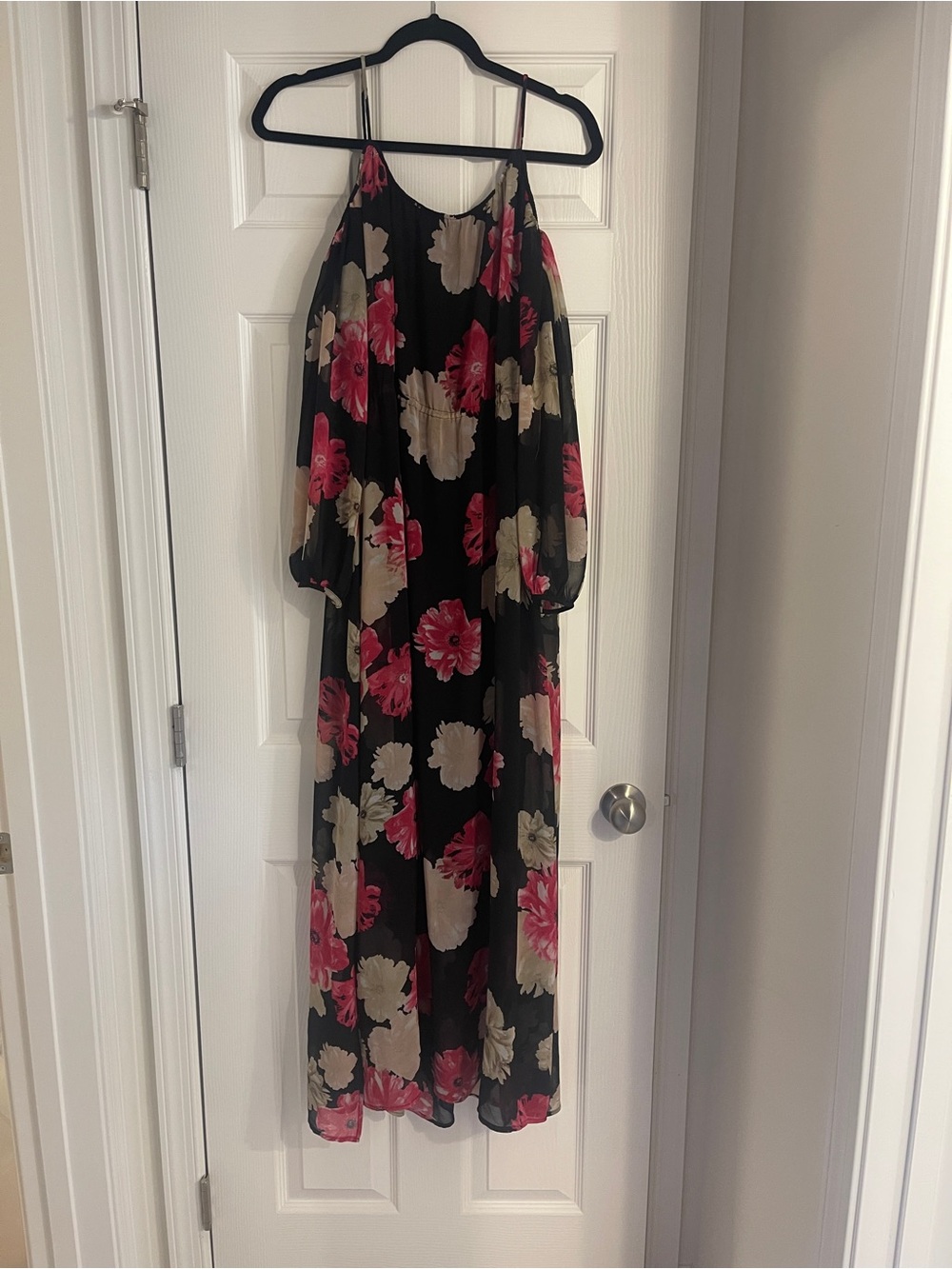 Calvin Klein Black Maxi Dress with Pink and Cream Floral Pattern - Picture 4 of 4